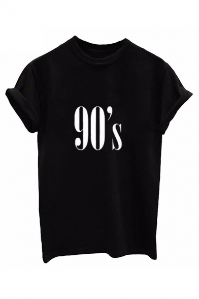 Chic Mens 90's Letter Print Rolled Short Sleeve Crew Neck Regular Fit T Shirt