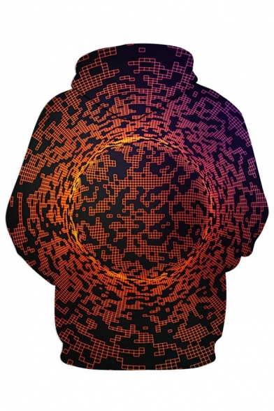 Cool Mens 3D Visual Deception Pattern Pocket Drawstring Long Sleeve Regular Fitted Hooded Sweatshirt for Men