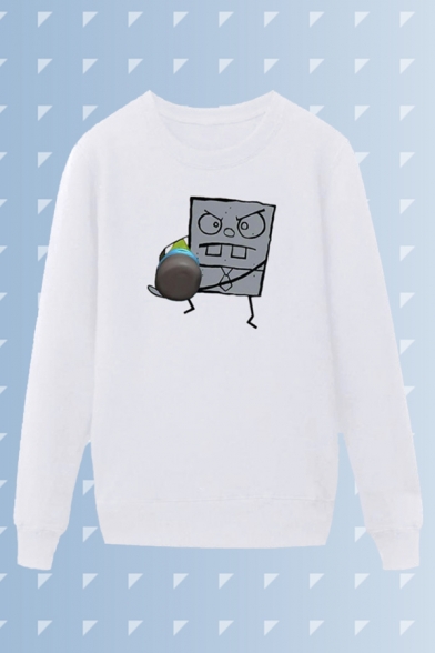 Cool Mens Pen Cartoon Character Pattern Pullover Long Sleeve Round Neck Regular Fitted Sweatshirt