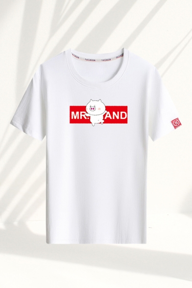 Cute Cartoon Pig Graphic Short Sleeve Crew Neck Loose Fit Tee Top for Men