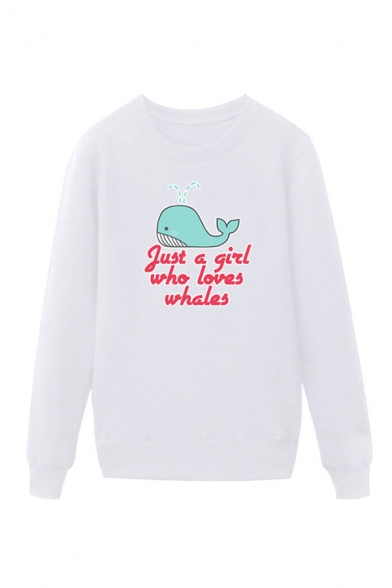 Fancy Mens Whale Letter Just a Girl Who Loves Whales Printed Pullover Long Sleeve Round Neck Regular Fitted Graphic Sweatshirt
