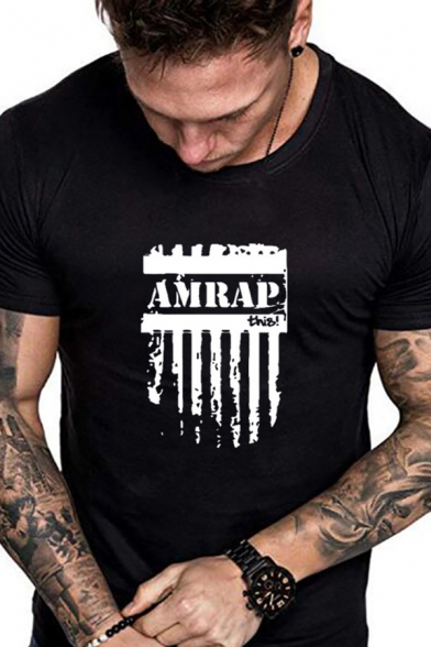 Fashionable Men's Letter Amrap Printed Crew Neck Short Sleeve Slim Fit Graphic T-Shirt