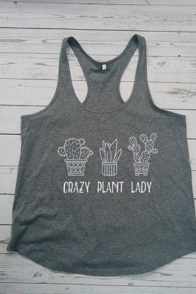 Letter Crazy Plant Lady Cactus Graphic Regular Fit Racerback Popular Tank Top for Girls