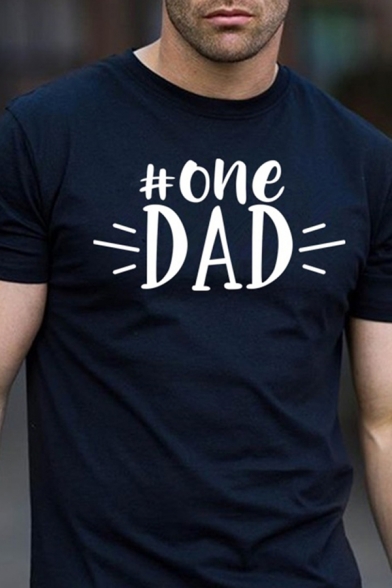 Mens Simple Letter One Dad Printed Short Sleeve Regular Fit Crew Neck T-Shirt