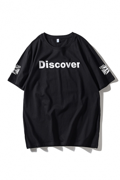 Popular Boys Letter Discover Flag Graphic Short Sleeve Crew Neck Oversize Tee Top