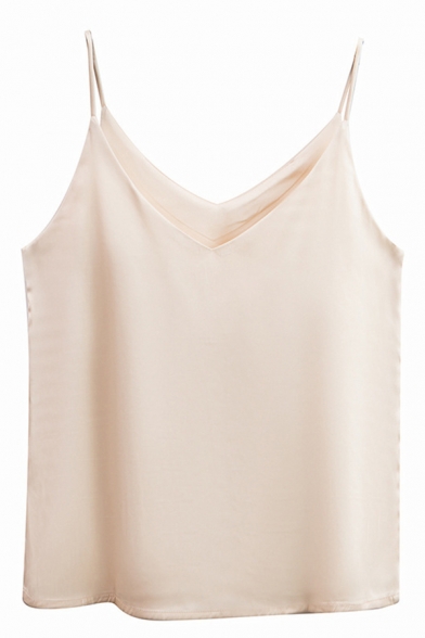 Sexy Womens Solid Color Spaghetti Straps V-neck Relaxed Cami Top