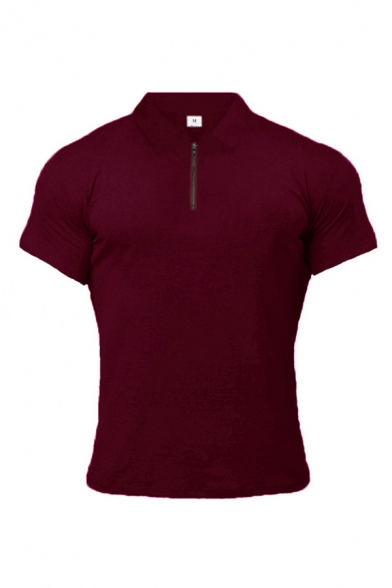 Stylish Men's Solid Color 1/4 Zip Short Sleeve Slim Fit Sweat Polo Shirt