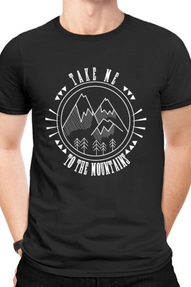 Trendy Mens Letter Take Me to the Mountains Pattern Round Neck Short Sleeve Regular Fit Graphic Tee Top