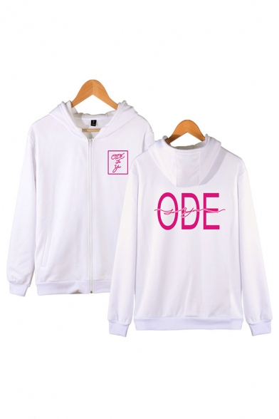 Casual Letter Ode to You Printed Zip up Pocket Drawstring Long Sleeve Regular Fit Graphic Hooded Sweatshirt for Men
