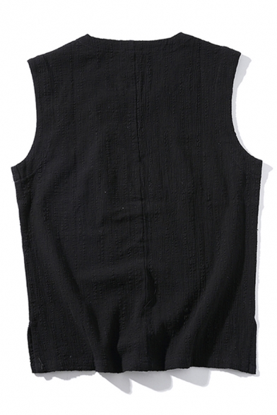 Chic Mens Tank Top Solid Color Split Sleeveless Round Neck Regular Fitted Tank Top