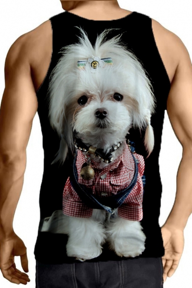 Cool Mens Tank Top 3D Dog Printed Slim Fitted Sleeveless Crew Neck Tank Top
