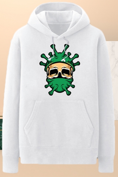 Cozy Mens Skull Virus Pattern Pocket Drawstring Long Sleeve Regular Fit Hooded Sweatshirt