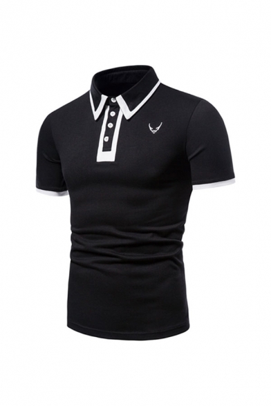Fancy Abstract Pattern Colorblock Button Short Sleeve Turn-down Collar Regular Fitted Polo Shirt for Men