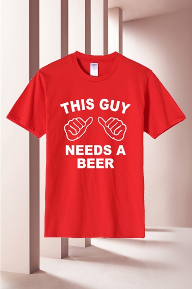 Fancy Mens Hand Letter This Guy Needs A Beer Printed Short Sleeve Round Neck Regular Fit Graphic Tee Top Beautifulhalo Com