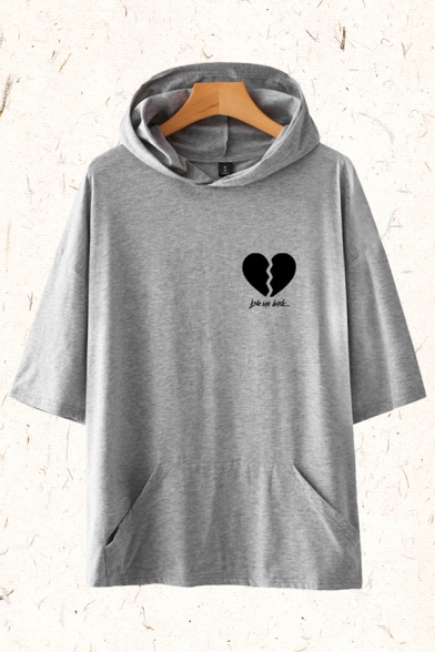 Fancy Mens Heartbreak Letter Printed Pocket Half Sleeve Round Neck Relaxed Fit Hooded Graphic T-Shirt