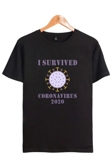 Leisure Letter I Survived Coronavirus Graphic Short Sleeve Round Neck Relaxed Tee Top for Men
