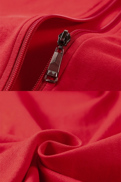 Sportive Mens Solid Color Zipper Up Drawstring Pocket Long Sleeve Regular Fit Hooded Sweatshirt