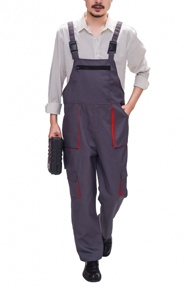 Summer Stylish Breathable Buckle Straps Grey Workwear Mechanic Bib Overalls for Men