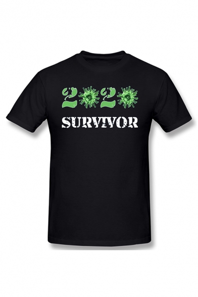 Cool Letter 2020 Survivor Printed Short Sleeve Crew Neck Slim Fit Relaxed T Shirt in Black