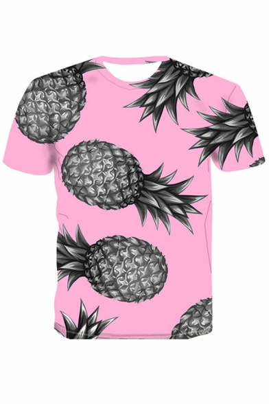 Dressy Mens 3D Pineapple Horse Wing Letter Themw Cotition Printed Short Sleeve Round Neck Regular Fitted Graphic Tee Top