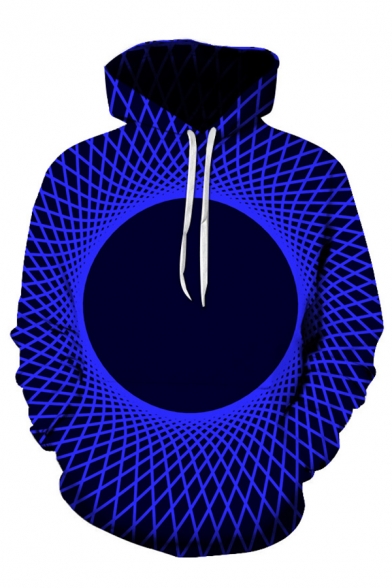 Popular 3D Geometric Pattern Pocket Drawstring Long Sleeve Regular Fit Hooded Sweatshirt for Men