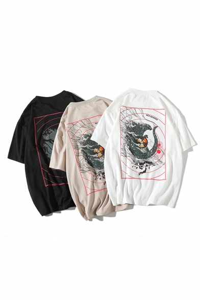 Popular Mens Letter Ace Reaper Graphic Short Sleeve Crew Neck Oversize T Shirt