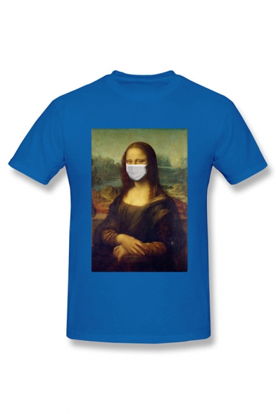 Stylish Girls Funny Mona Lisa Printed Short Sleeve Crew-neck Regular Fitted T Shirt