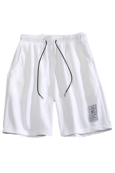 Casual Shorts Chinese Letter Rampo Print Drawstring Pocket Regular Fit over the Knee Length Track Shorts for Men