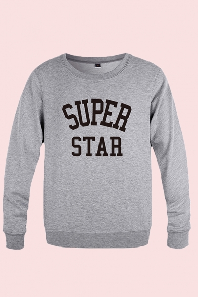 Chic Boys Letter Super Star Printed Long Sleeve Crew Neck Relaxed Pullover Sweatshirt