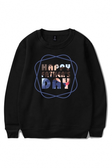 Cozy Mens Character Letter Happy Fathers Day Printed Pullover Long Sleeve Round Neck Regular Fit Graphic Sweatshirt