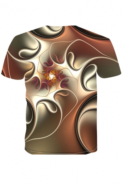 Dressy 3D Abstract Printed Short Sleeve Round Neck Regular Fitted Tee Top for Men