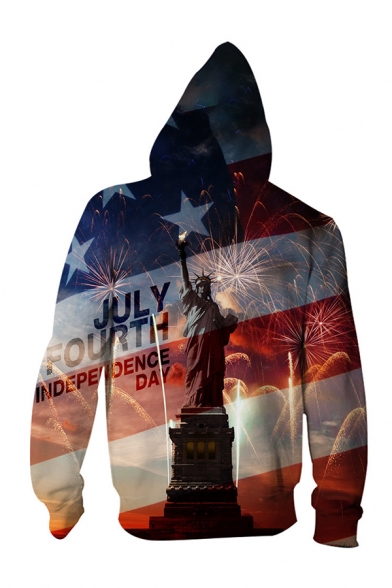 Mens 3D Character USA Flag Pattern Printed Drawstring Long Sleeve Fitted Graphic Hooded