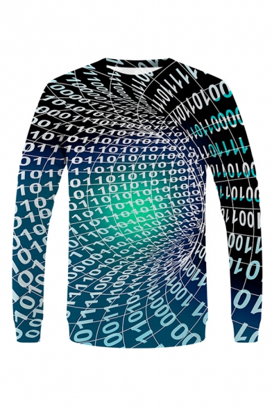Dressy Mens 3D Visual Deception Number Printed Long Sleeve Round Neck Fitted Graphic Sweatshirt