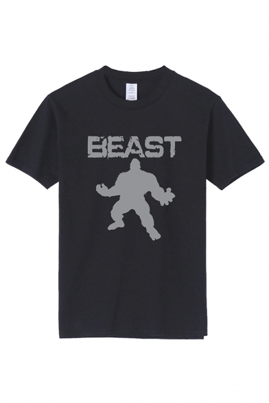 Dressy Mens Character Pattern Letter Beast Short Sleeve Round Neck Regular Fit Tee Top
