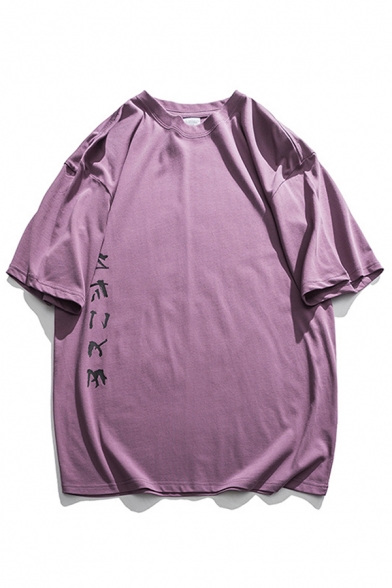 Fashion Boys Rabbit Astronaut Printed Half Sleeve Crew Neck Drop Shoulder Loose Fit T Shirt