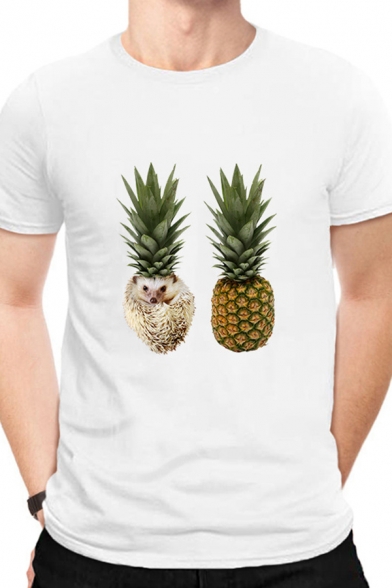 Mens Classic Pineapple Animal Pattern Short Sleeve Round Neck Regular Fit T-Shirt