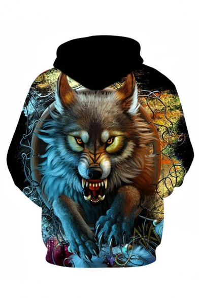 Mens Cool Lion Wolf 3D Print Drawstring Long Sleeve Relaxed Fitted Hoodie with Pocket