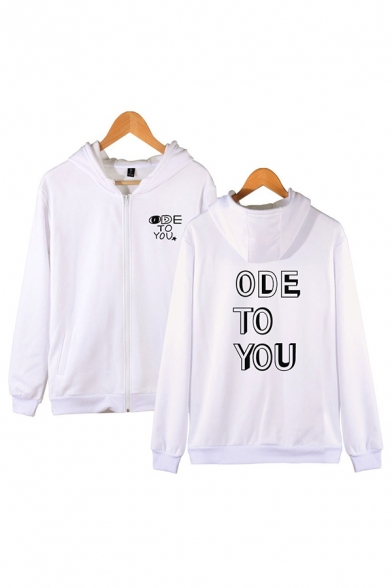 Simple Mens Letter Ode to You Printed Zip up Pocket Drawstring Long Sleeve Regular Fit Graphic Hooded Sweatshirt