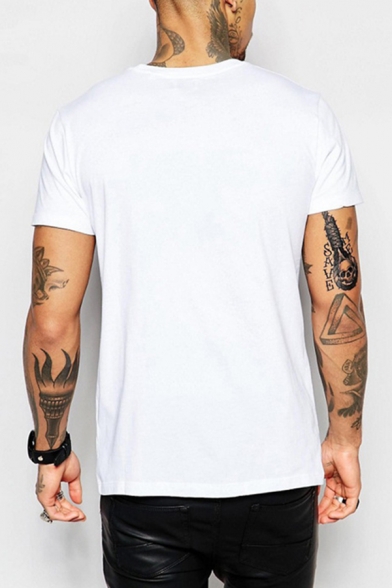 Stylish Mens T-Shirt Character Mask Pattern Short Sleeve Round Neck Fitted Tee Top