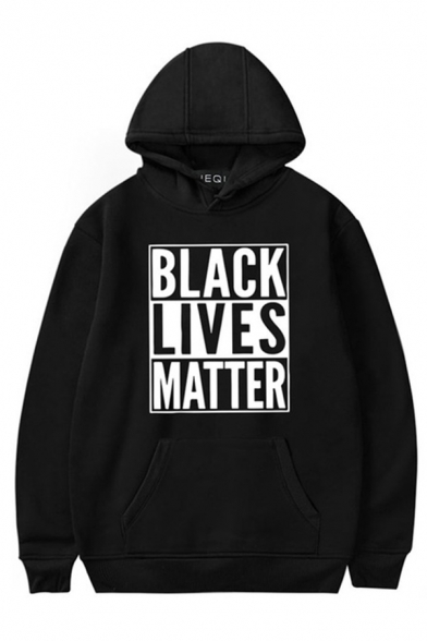 Trendy Guys Letter Black Lives Matter Printed Long Sleeve Kangaroo Pocket Loose Hoodie