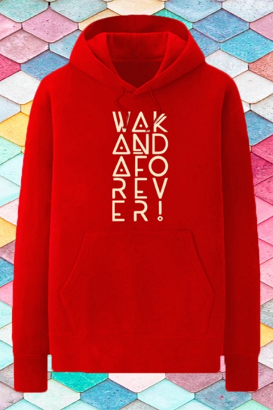 Trendy Letter Wak and Afo Rever Printed Pocket Drawstring Long Sleeve Regular Fit Hooded Sweatshirt for Men