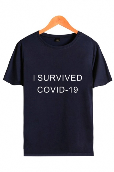 Chic Letter I Survived Covid-19 Printed Short Sleeve Round Neck Relaxed Tee Top for Men