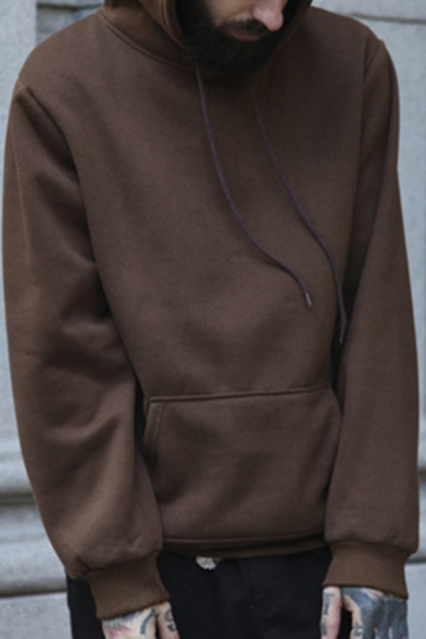 Simple Men's Hoodie Plain Drawstring Pocket Regular Fitted Full Sleeve Hoodie