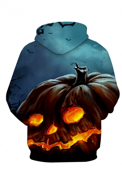Stylish Mens 3D Halloween Pumpkin Skull Letter Happy Halloween Printed Pocket Drawstring Long Sleeve Fitted Graphic Hooded Sweatshirt