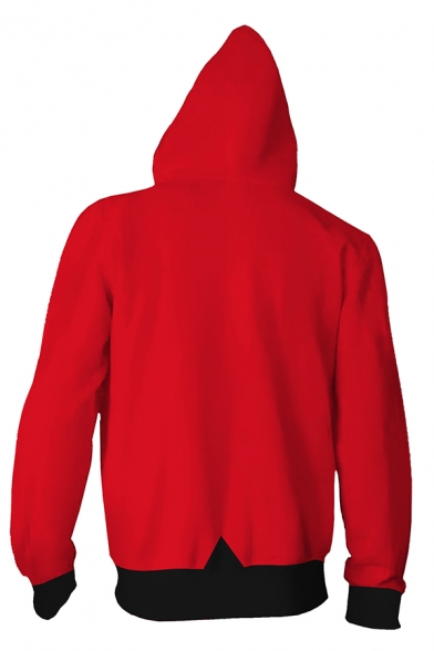 Anime Cosplay Custome Suit 3D Print Long Sleeve Drawstring Zipper Front Relaxed Hoodie in Red