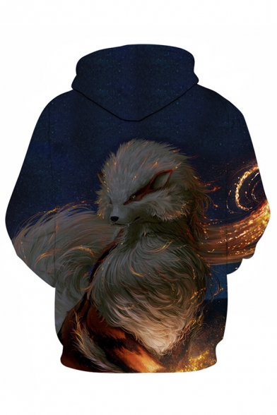 Cool 3D Animal Pattern Pocket Drawstring Long Sleeve Regular Fit Hooded Sweatshirt for Men