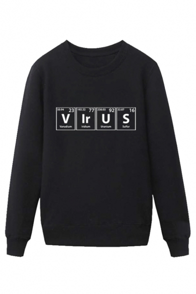 Creative Mens Periodic Table Pattern Letter Virus Pullover Long Sleeve Round Neck Regular Fitted Sweatshirt