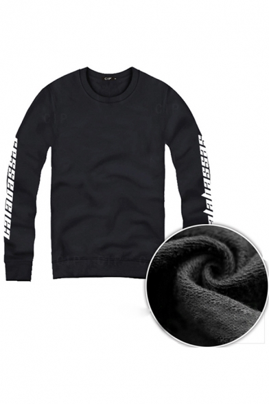 Fashionable Men's Letters Print Round Neck Long Sleeve Fitted Pullover Sweatshirt