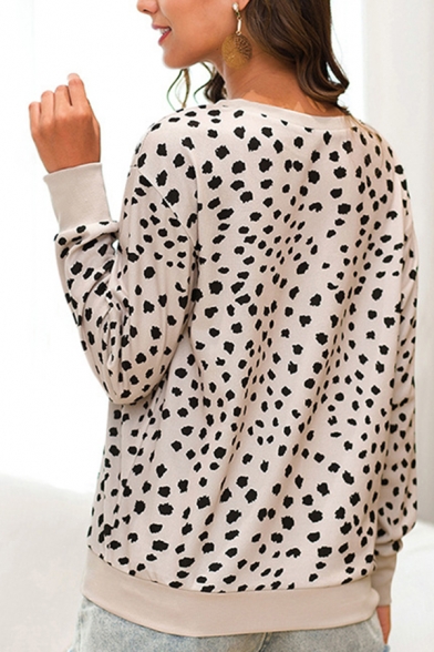 Leisure Womens Dalmatian Print Long Sleeve Crew Neck Relaxed Fit T Shirt