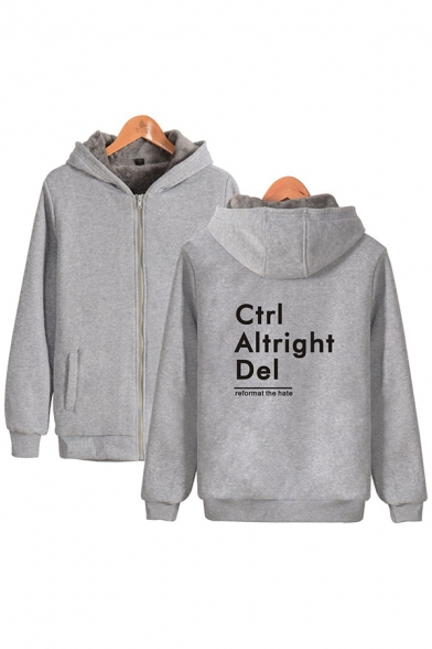Simple Mens Sherpa Liner Letter Ctrl Altright Del Printed Relaxed Hoodie